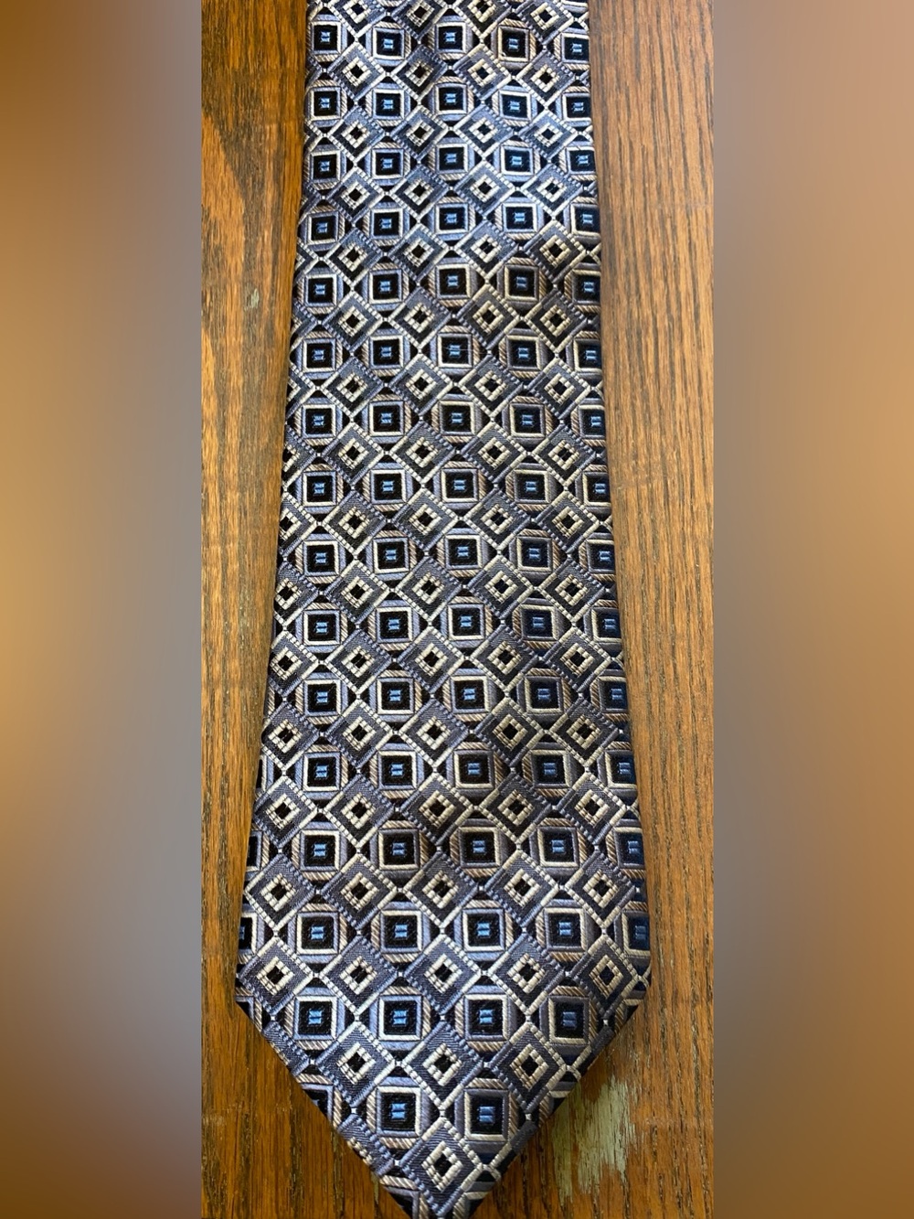 Men's Geometric Diamond Tie in Blue and Gray